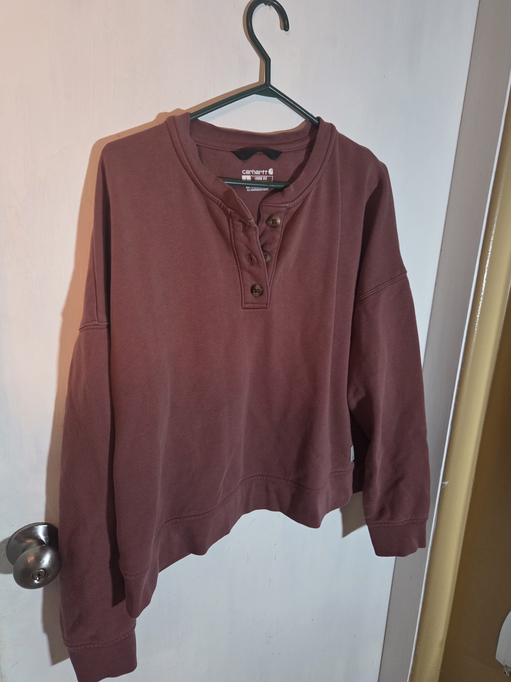 Carhartt Women’s Scoop-Neck Henley Sweatshirt - Wine